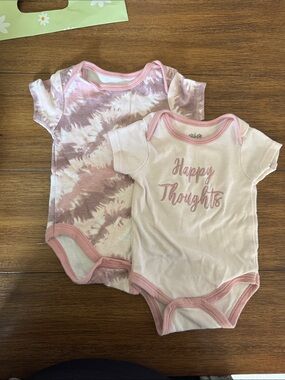 Pink Baby Girls' One-Piece Bodysuit Set - Tie-Dye & 'Happy Thoughts'
